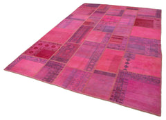 Kırk Yama Pembe Patchwork Pamuk Yün El Dokuma Halısı 207x304 Agacan