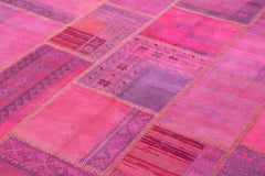 Kırk Yama Pembe Patchwork Pamuk Yün El Dokuma Halısı 207x304 Agacan