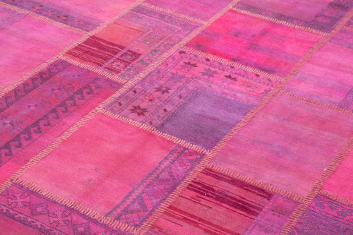 Kırk Yama Pembe Patchwork Pamuk Yün El Dokuma Halısı 207x304 Agacan