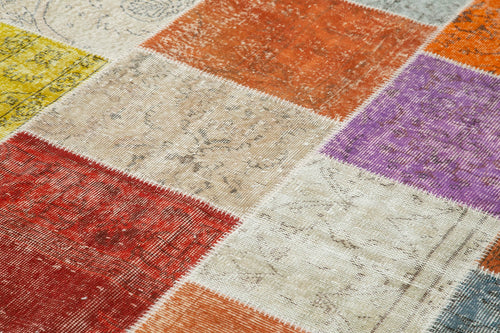 Kırk Yama Gri Patchwork Pamuk Yün El Dokuma Halısı 194x300 Agacan