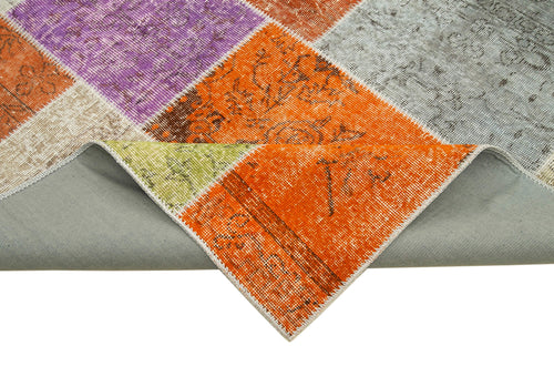 Kırk Yama Gri Patchwork Pamuk Yün El Dokuma Halısı 194x300 Agacan