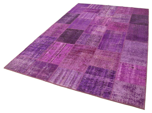 Kırk Yama Mor Patchwork Pamuk Yün El Dokuma Halısı 190x300 Agacan