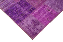 Kırk Yama Mor Patchwork Pamuk Yün El Dokuma Halısı 190x300 Agacan
