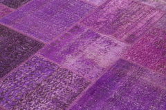 Kırk Yama Mor Patchwork Pamuk Yün El Dokuma Halısı 190x300 Agacan