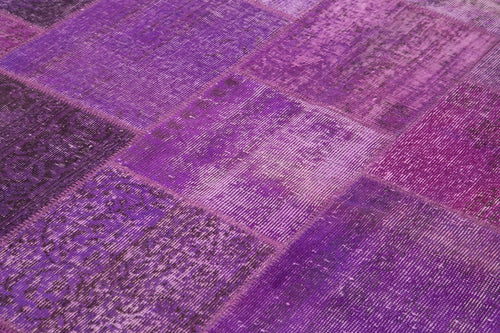Kırk Yama Mor Patchwork Pamuk Yün El Dokuma Halısı 190x300 Agacan