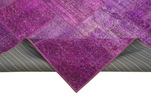 Kırk Yama Mor Patchwork Pamuk Yün El Dokuma Halısı 190x300 Agacan