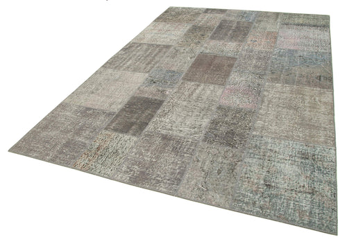 Kırk Yama Gri Patchwork Pamuk Yün El Dokuma Halısı 200x297 Agacan