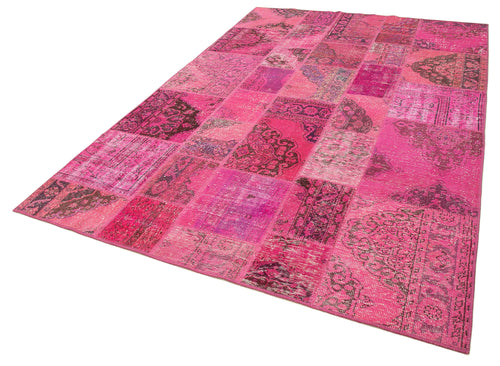 Kırk Yama Pembe Patchwork Pamuk Yün El Dokuma Halısı 200x300 Agacan