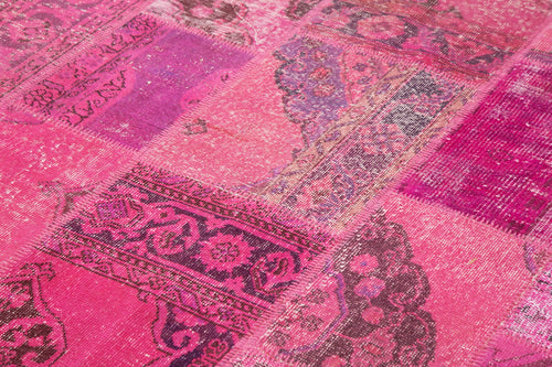 Kırk Yama Pembe Patchwork Pamuk Yün El Dokuma Halısı 200x300 Agacan
