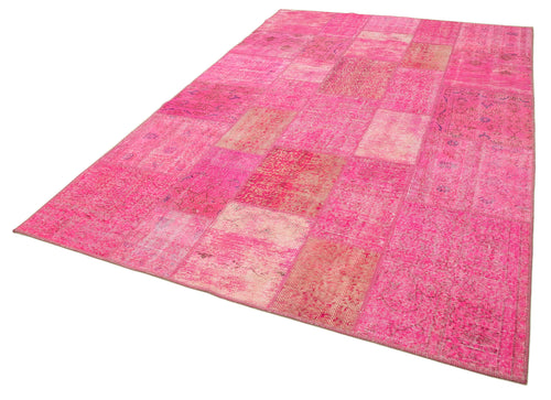 Kırk Yama Pembe Patchwork Pamuk Yün El Dokuma Halısı 203x300 Agacan