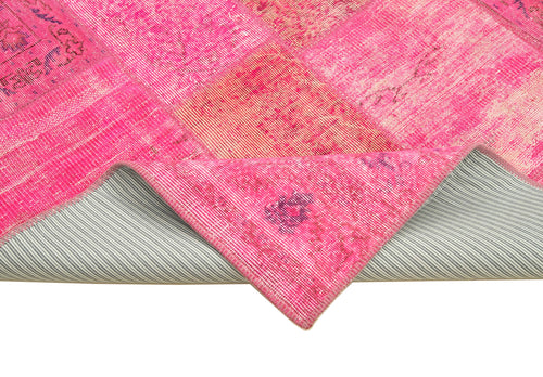 Kırk Yama Pembe Patchwork Pamuk Yün El Dokuma Halısı 203x300 Agacan