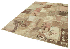 Kırk Yama Bej Patchwork Pamuk Yün El Dokuma Halısı 204x303 Agacan