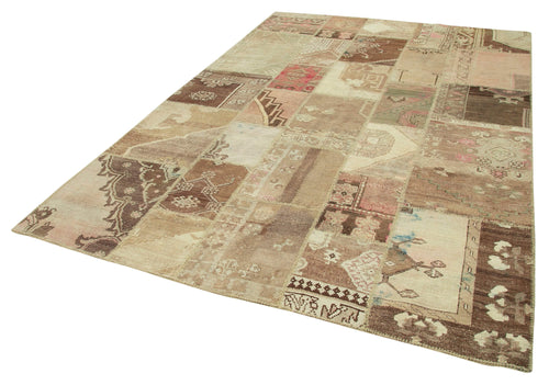 Kırk Yama Bej Patchwork Pamuk Yün El Dokuma Halısı 204x303 Agacan