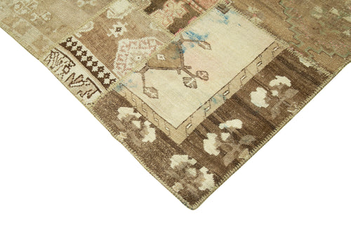 Kırk Yama Bej Patchwork Pamuk Yün El Dokuma Halısı 204x303 Agacan