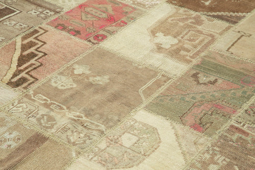 Kırk Yama Bej Patchwork Pamuk Yün El Dokuma Halısı 204x303 Agacan