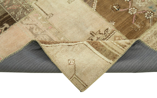 Kırk Yama Bej Patchwork Pamuk Yün El Dokuma Halısı 204x303 Agacan