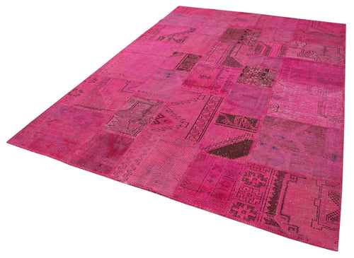 Kırk Yama Pembe Patchwork Pamuk Yün El Dokuma Halısı 207x299 Agacan