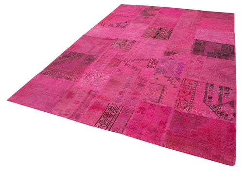 Kırk Yama Pembe Patchwork Pamuk Yün El Dokuma Halısı 203x302 Agacan
