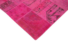 Kırk Yama Pembe Patchwork Pamuk Yün El Dokuma Halısı 203x302 Agacan