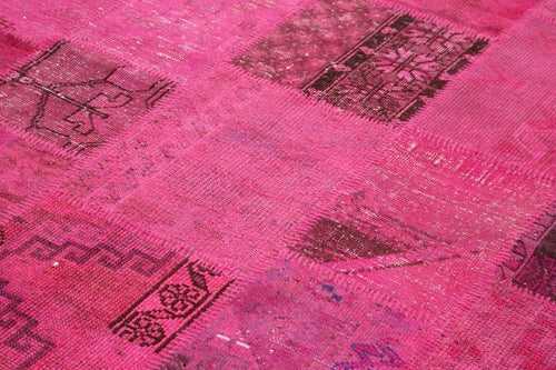 Kırk Yama Pembe Patchwork Pamuk Yün El Dokuma Halısı 203x302 Agacan
