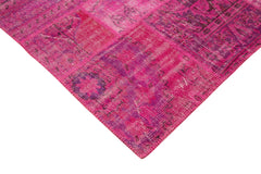 Kırk Yama Pembe Patchwork Pamuk Yün El Dokuma Halısı 206x302 Agacan