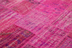 Kırk Yama Pembe Patchwork Pamuk Yün El Dokuma Halısı 206x302 Agacan