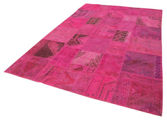 Kırk Yama Pembe Patchwork Pamuk Yün El Dokuma Halısı 206x305 Agacan