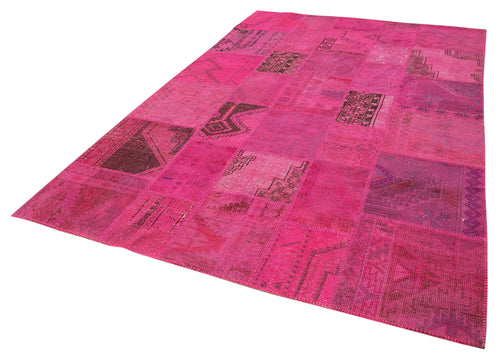 Kırk Yama Pembe Patchwork Pamuk Yün El Dokuma Halısı 206x305 Agacan