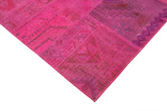 Kırk Yama Pembe Patchwork Pamuk Yün El Dokuma Halısı 206x305 Agacan