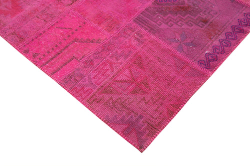 Kırk Yama Pembe Patchwork Pamuk Yün El Dokuma Halısı 206x305 Agacan