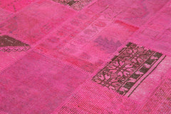 Kırk Yama Pembe Patchwork Pamuk Yün El Dokuma Halısı 206x305 Agacan