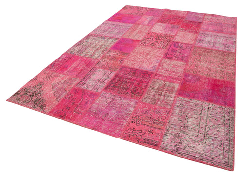Kırk Yama Pembe Patchwork Pamuk Yün El Dokuma Halısı 205x300 Agacan