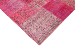 Kırk Yama Pembe Patchwork Pamuk Yün El Dokuma Halısı 205x300 Agacan