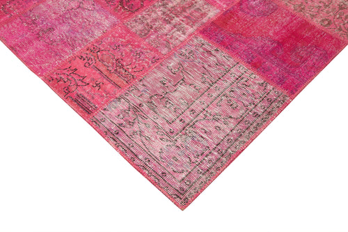 Kırk Yama Pembe Patchwork Pamuk Yün El Dokuma Halısı 205x300 Agacan