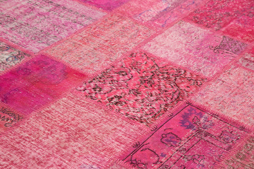 Kırk Yama Pembe Patchwork Pamuk Yün El Dokuma Halısı 205x300 Agacan