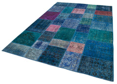 Kırk Yama Mavi Patchwork Pamuk Yün El Dokuma Halısı 204x300 Agacan