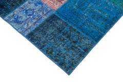 Kırk Yama Mavi Patchwork Pamuk Yün El Dokuma Halısı 204x300 Agacan