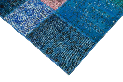 Kırk Yama Mavi Patchwork Pamuk Yün El Dokuma Halısı 204x300 Agacan