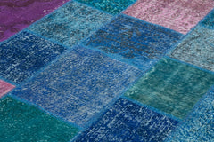 Kırk Yama Mavi Patchwork Pamuk Yün El Dokuma Halısı 204x300 Agacan
