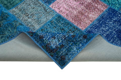 Kırk Yama Mavi Patchwork Pamuk Yün El Dokuma Halısı 204x300 Agacan