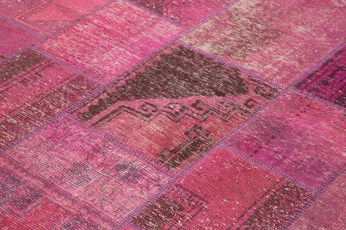 Kırk Yama Pembe Patchwork Pamuk Yün El Dokuma Halısı 196x299 Agacan