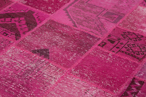 Kırk Yama Pembe Patchwork Pamuk Yün El Dokuma Halısı 200x306 Agacan