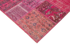 Kırk Yama Pembe Patchwork Pamuk Yün El Dokuma Halısı 198x294 Agacan