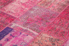 Kırk Yama Pembe Patchwork Pamuk Yün El Dokuma Halısı 198x294 Agacan