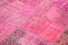 Kırk Yama Pembe Patchwork Pamuk Yün El Dokuma Halısı 208x314 Agacan