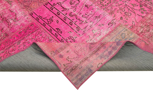 Kırk Yama Pembe Patchwork Pamuk Yün El Dokuma Halısı 208x314 Agacan