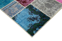 Kırk Yama Mavi Patchwork Pamuk Yün El Dokuma Halısı 204x304 Agacan