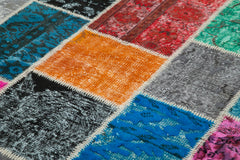 Kırk Yama Mavi Patchwork Pamuk Yün El Dokuma Halısı 204x304 Agacan