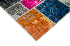Kırk Yama Mavi Patchwork Pamuk Yün El Dokuma Halısı 204x302 Agacan