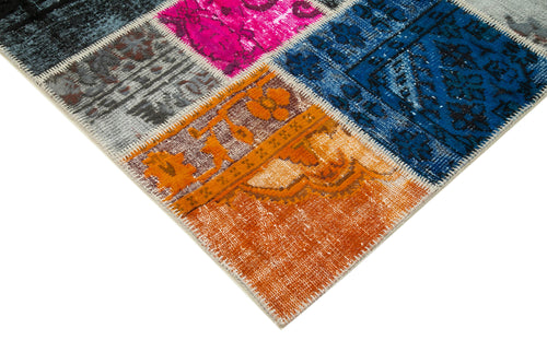 Kırk Yama Mavi Patchwork Pamuk Yün El Dokuma Halısı 204x302 Agacan